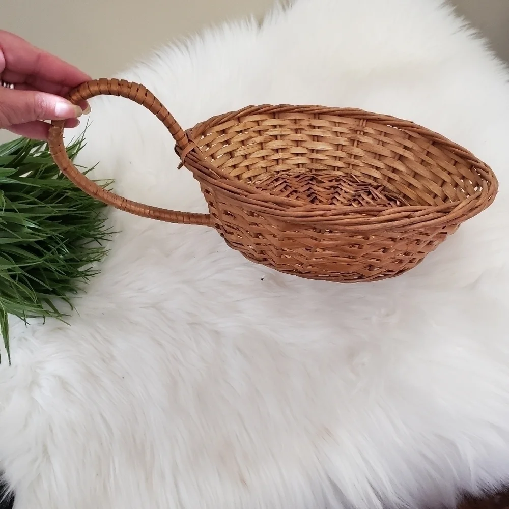 Rattan wicker basket side handle boho wall art